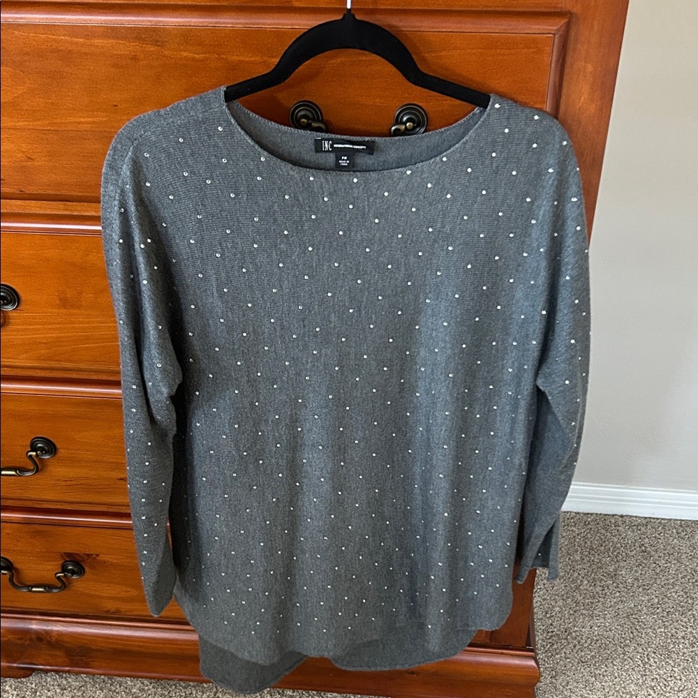 INC International Concepts Gray Sweater with Stud Accents